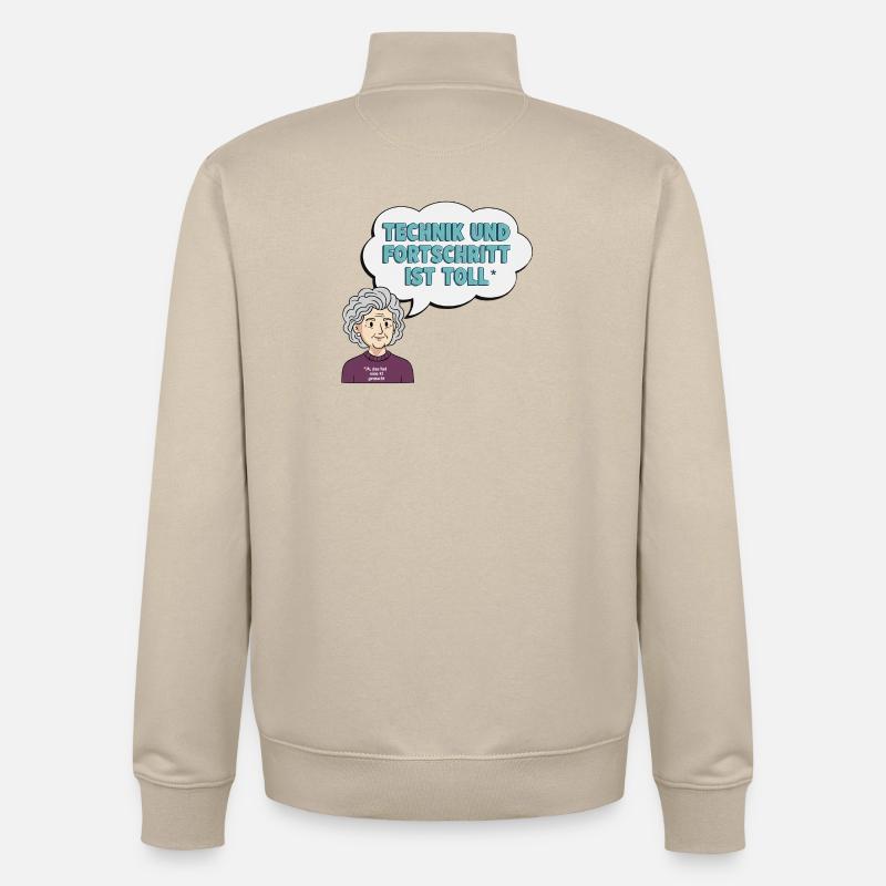 Technikliebe mit Oma Comic - Unisex Organic Zip Sweatshirt von Stanley/Stella - Cremebeige