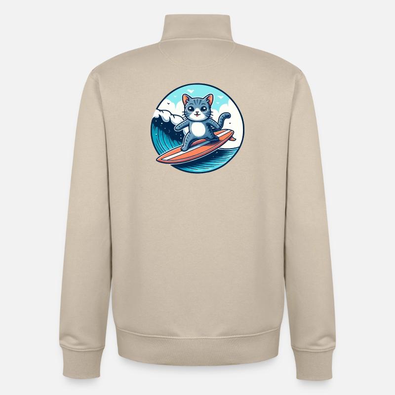 Des surfeurs chats sur la vague - Sweat zippé unisexe en coton bio Stanley/Stella - beige crème