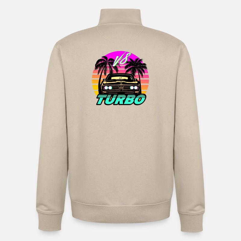 Synthwave Auto Turbo V8 - Sweat zippé unisexe en coton bio Stanley/Stella - beige crème