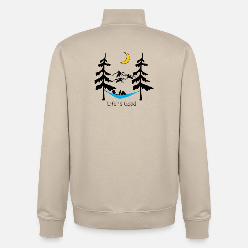 Conception ludique de lune souriante nocturne - Sweat zippé unisexe en coton bio Stanley/Stella - beige crème