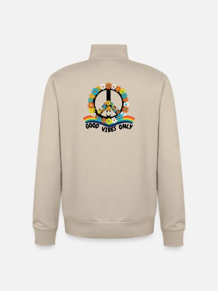 Flower Power Peace – Goood Vibes Only - Unisex Organic Zip Sweatshirt by Stanley/Stella - desert dust