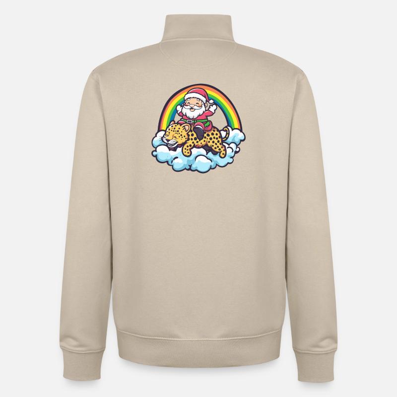 Père Noël léopard Noël - Sweat zippé unisexe en coton bio Stanley/Stella - beige crème