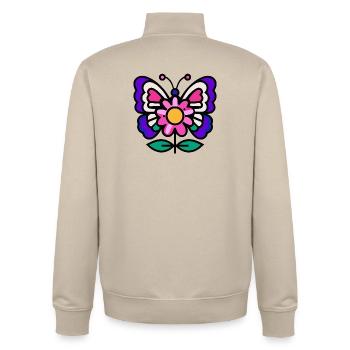 Papillon sur fleur - Sweat zippé unisexe en coton bio Stanley/Stella - beige crème - Dos - AI Model Male 185 dark (185cm)