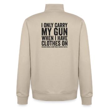 I'm Just Carrying My Gun – Funny Gun Rights – - Unisex Organic Zip Sweatshirt by Stanley/Stella - desert dust - Back - AI Model Male 185 dark (185cm)