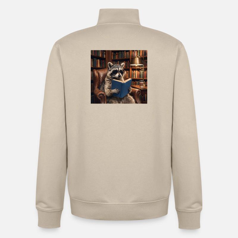 Raton laveur lecteur à la bibliothèque - Sweat zippé unisexe en coton bio Stanley/Stella - beige crème