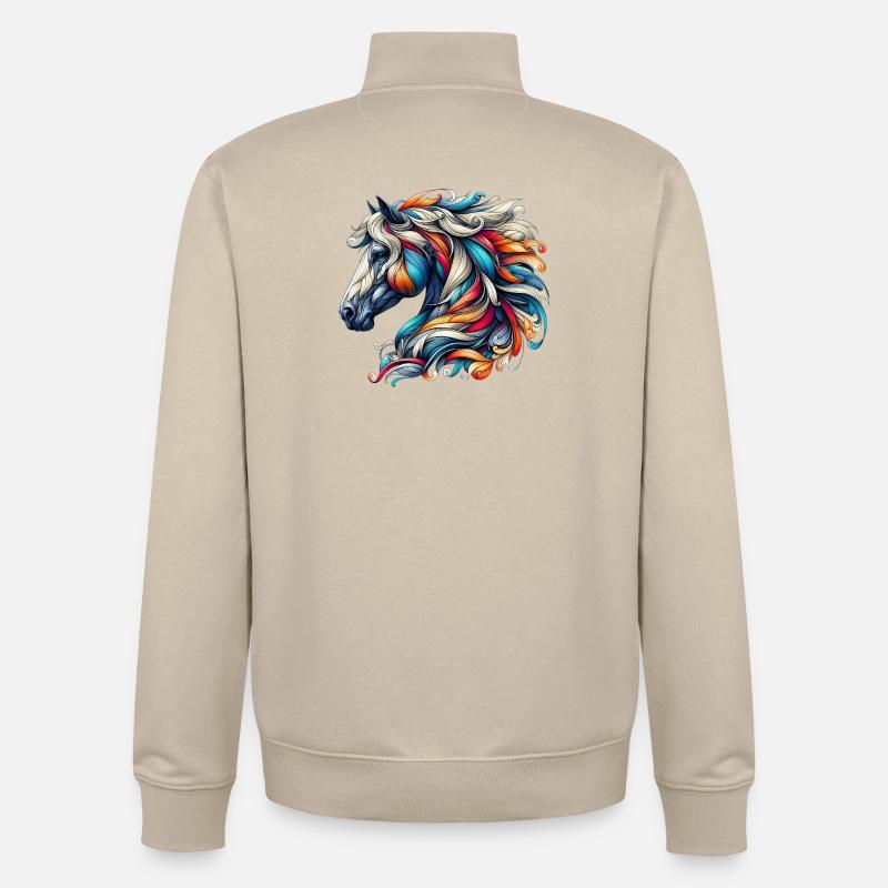 Cheval - Sweat zippé unisexe en coton bio Stanley/Stella - beige crème
