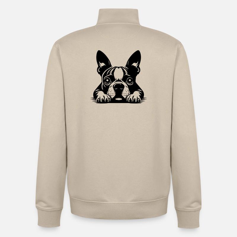 Boston Terrier Kopf mit Pfoten - Unisex Organic Zip Sweatshirt von Stanley/Stella - Cremebeige