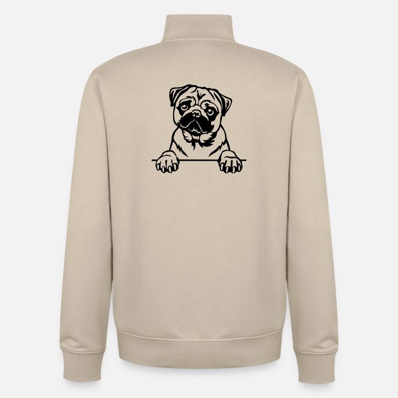 Pug Head - Unisex Organic Zip Sweatshirt by Stanley/Stella - desert dust