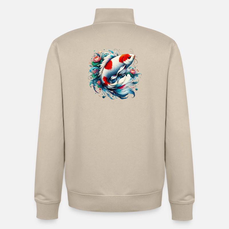 Carpe Koi japonaise japonaise - Sweat zippé unisexe en coton bio Stanley/Stella - beige crème