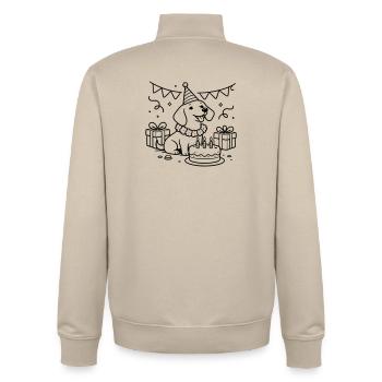 Les enfants du gâteau teckel d’anniversaire - Sweat zippé unisexe en coton bio Stanley/Stella - beige crème - Dos - AI Model Male 185 dark (185cm)