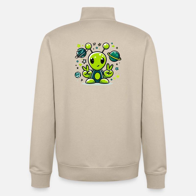 Extraterrestre vert dans l’espace - Sweat zippé unisexe en coton bio Stanley/Stella - beige crème