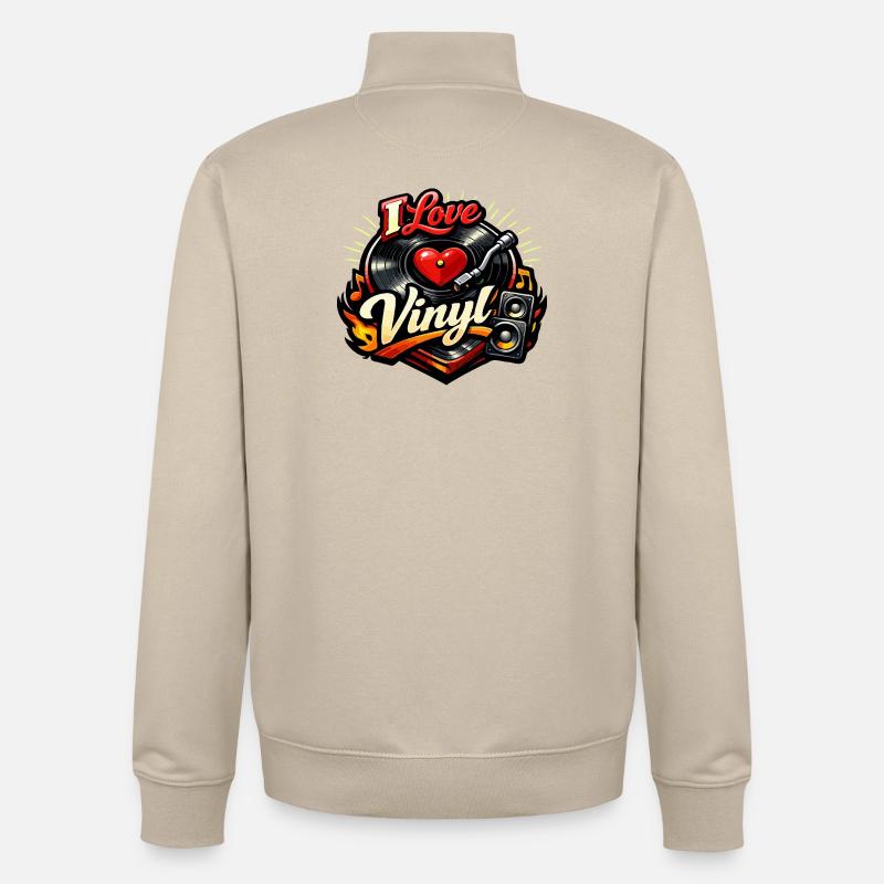 J’adore le vinyle - Sweat zippé unisexe en coton bio Stanley/Stella - beige crème