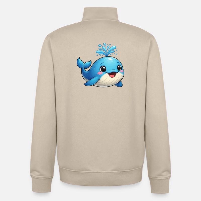 Kleiner blauer Wal mit Wasserfunken - Unisex Organic Zip Sweatshirt von Stanley/Stella - Cremebeige
