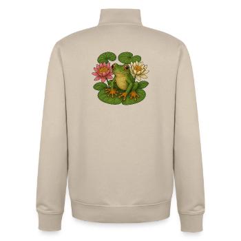 Grenouille Verdoyante parmi les lys lotus - Sweat zippé unisexe en coton bio Stanley/Stella - beige crème - Dos - AI Model Male 185 dark (185cm)