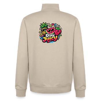 Juicy, colorful Fruit with Stay Juicy - Unisex Organic Zip Sweatshirt by Stanley/Stella - desert dust - Back - AI Model Male 185 dark (185cm)