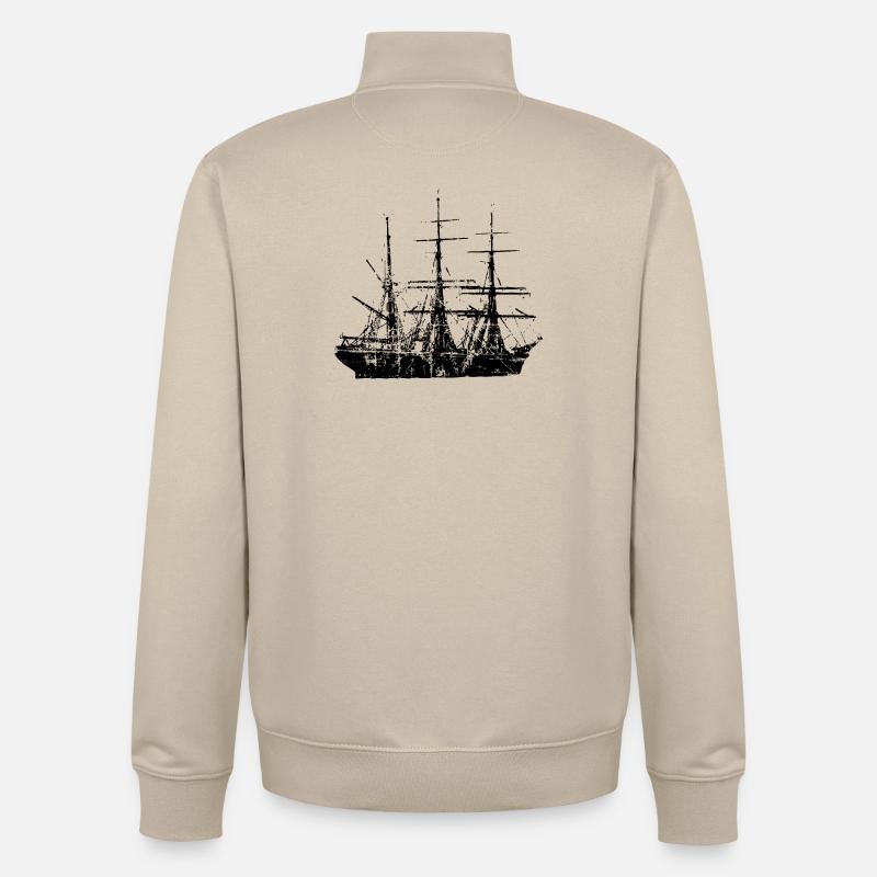 Sailing Ship Sailing Design Vintage (FR) - Sweat zippé unisexe en coton bio Stanley/Stella - beige crème