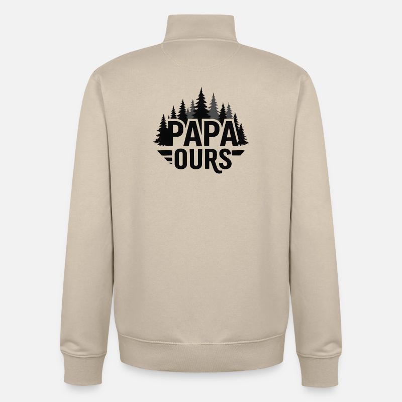 Papa Ourse Foret Silhouette - Sweat zippé unisexe en coton bio Stanley/Stella - beige crème