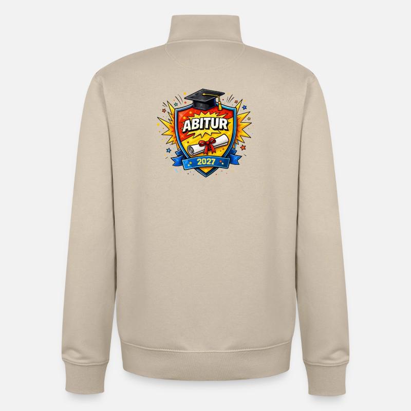 Abitur 2027 Abschluss Comic Schild - Unisex Organic Zip Sweatshirt von Stanley/Stella - Cremebeige