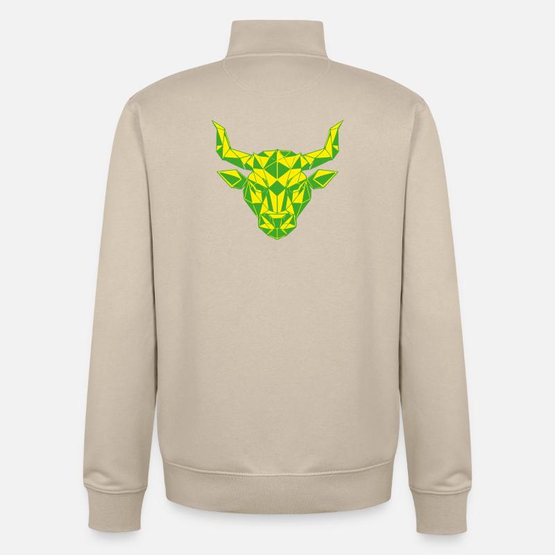 Signe géométrique de Taureau jaune vert - Sweat zippé unisexe en coton bio Stanley/Stella - beige crème