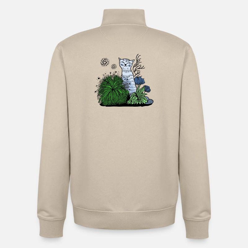 Chat souriant dans le feuillage - Sweat zippé unisexe en coton bio Stanley/Stella - beige crème