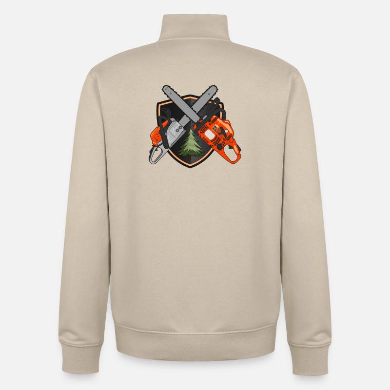 Chainsaws on shield - Unisex Organic Zip Sweatshirt by Stanley/Stella - desert dust
