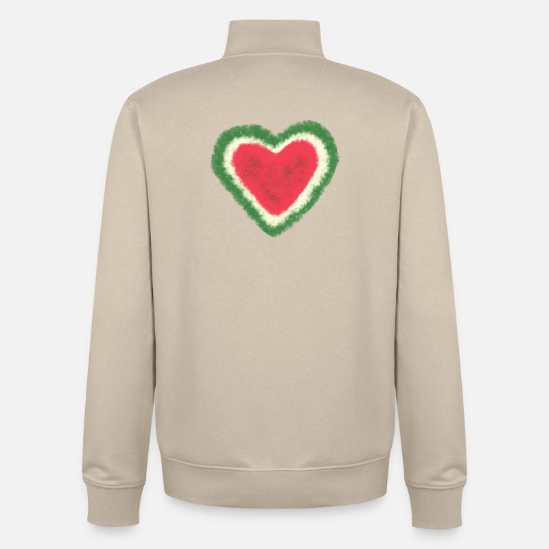 Melon, Pastèque, Aquarelle, Cœur - Sweat zippé unisexe en coton bio Stanley/Stella - beige crème