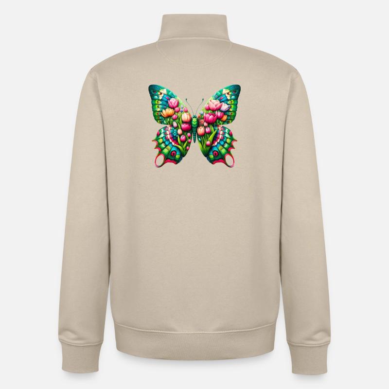 Papillon Fleurs Tulipes Tulipe Hollande - Sweat zippé unisexe en coton bio Stanley/Stella - beige crème