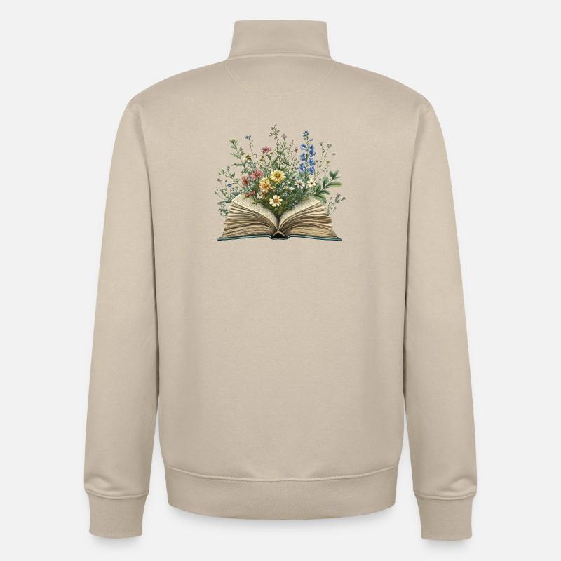 Buch mit Blumen - Unisex Organic Zip Sweatshirt von Stanley/Stella - Cremebeige