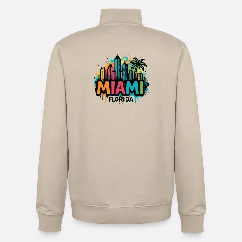 Miami Skyline Graffiti - Sweat zippé unisexe en coton bio Stanley/Stella - beige crème