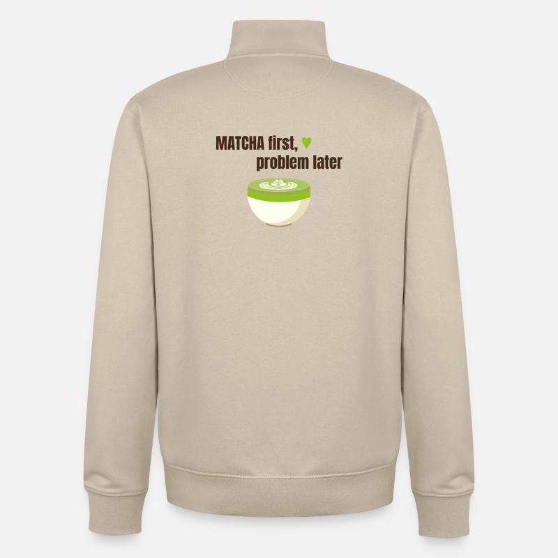 Matcha first, problem later - Unisex Organic Zip Sweatshirt von Stanley/Stella - Cremebeige