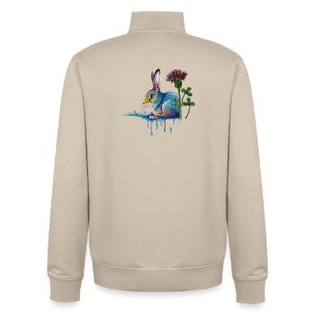 bunter Hase mit Klee - Unisex Organic Zip Sweatshirt von Stanley/Stella - Cremebeige - Hinten - AI Model Male 185 dark (185cm)