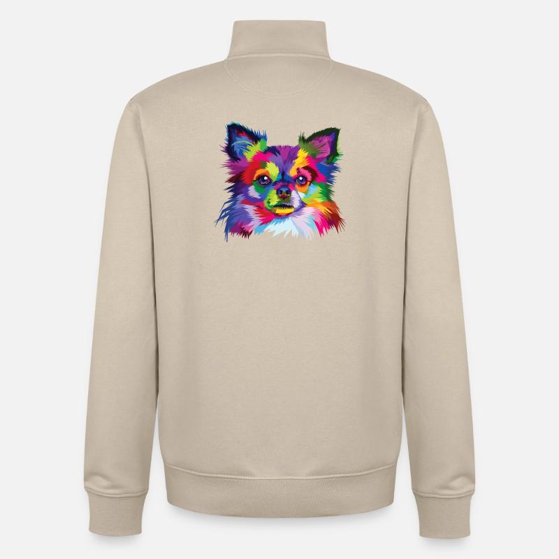 Portrait de chiot kaléidoscope - Sweat zippé unisexe en coton bio Stanley/Stella - beige crème