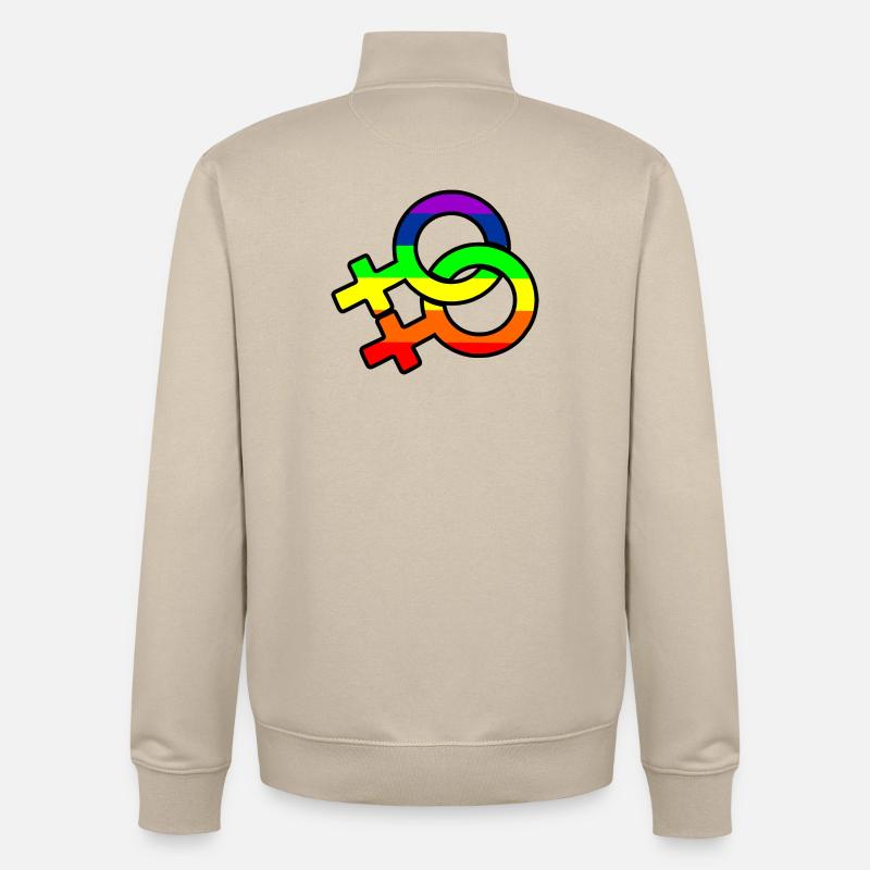 Logo lesbien de genre avec arc-en-ciel - Sweat zippé unisexe en coton bio Stanley/Stella - beige crème