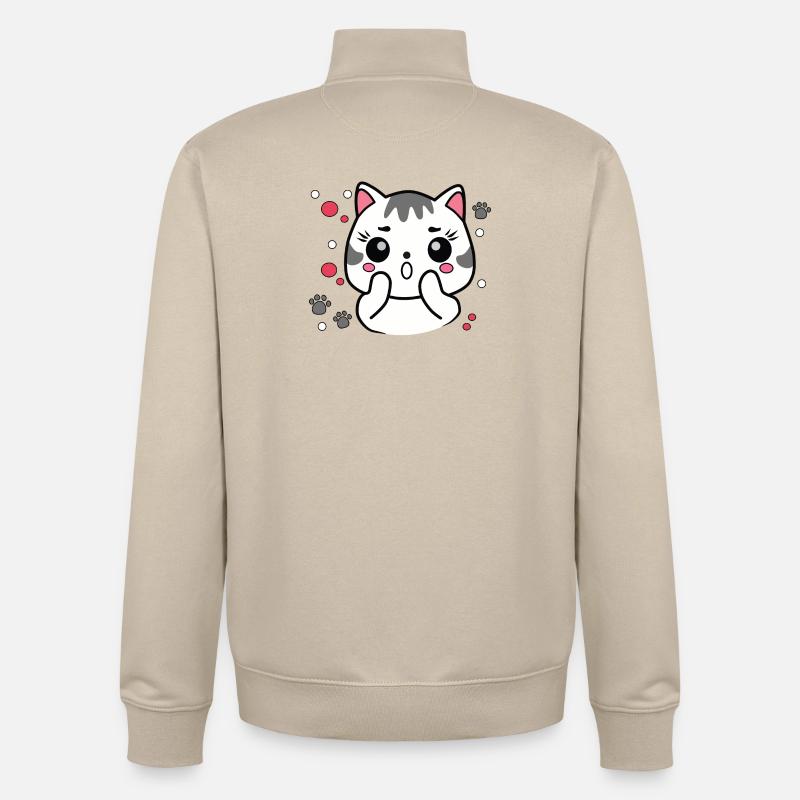 Chat mignon surpris - Sweat zippé unisexe en coton bio Stanley/Stella - beige crème