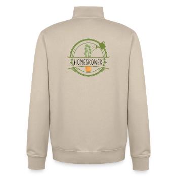 Cultivateur amateur | Cannabis - Sweat zippé unisexe en coton bio Stanley/Stella - beige crème - Dos - AI Model Male 185 dark (185cm)