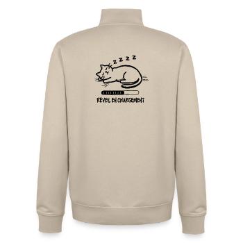Chat endormi, réveil en chargement - Sweat zippé unisexe en coton bio Stanley/Stella - beige crème - Dos - AI Model Male 185 dark (185cm)