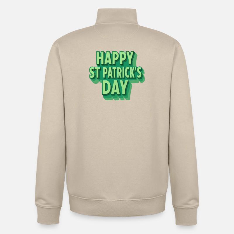 Joyeux Saint-Patrick Vert Pop Art - Sweat zippé unisexe en coton bio Stanley/Stella - beige crème