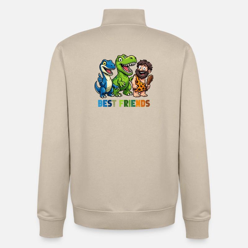 Dino Best Friends Caveman Comic - Sweat zippé unisexe en coton bio Stanley/Stella - beige crème