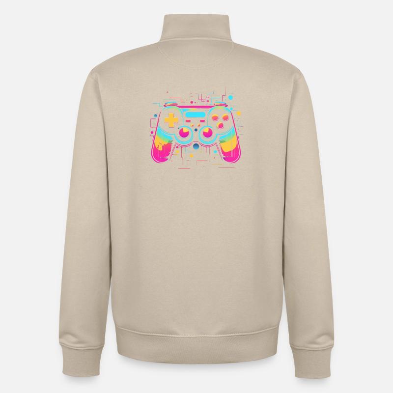 Game Controller Retrowave Look - Unisex Organic Zip Sweatshirt von Stanley/Stella - Cremebeige