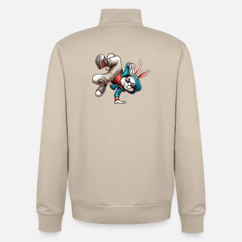 Pâques Pâques Lapin Danse Breakdance - Sweat zippé unisexe en coton bio Stanley/Stella - beige crème