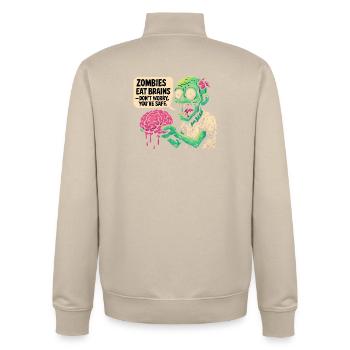 Zombie cerveau rétro amusant - Sweat zippé unisexe en coton bio Stanley/Stella - beige crème - Dos - AI Model Male 185 dark (185cm)