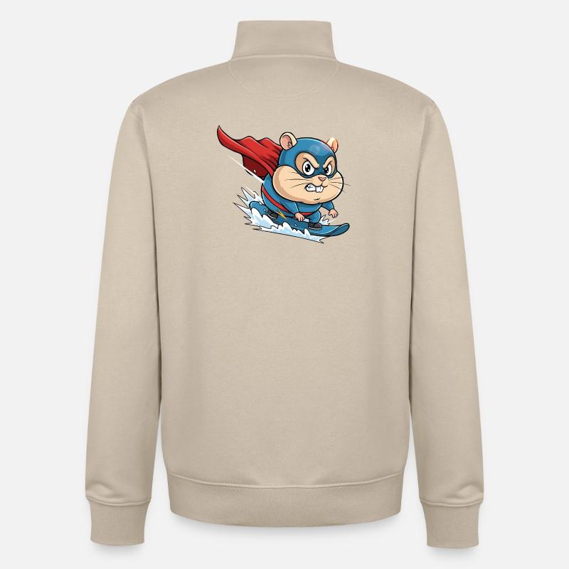 Superheld Hamster Surf Skate Cartoon - Unisex Organic Zip Sweatshirt von Stanley/Stella - Cremebeige
