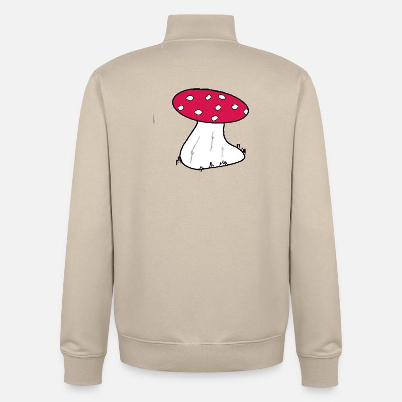 Red Toadstool Cartoon Pattern - Unisex Organic Zip Sweatshirt by Stanley/Stella - desert dust