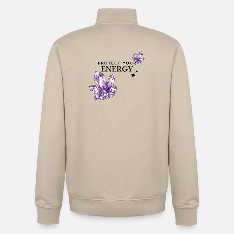 Violette Kristallcluster auf Schwarz - Unisex Organic Zip Sweatshirt von Stanley/Stella - Cremebeige