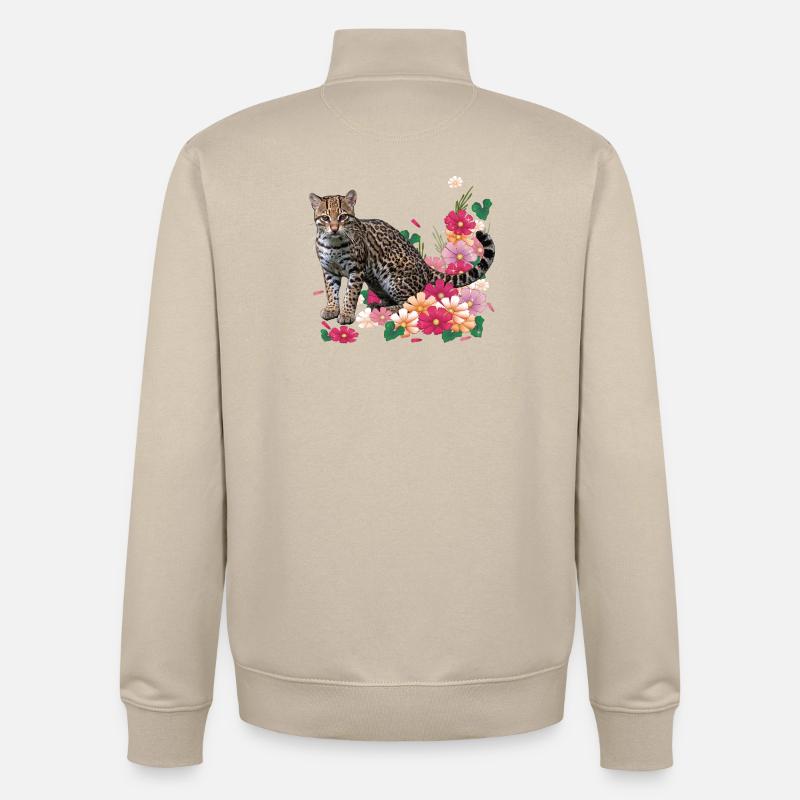 Léopard fleuri avec des fleurs - Sweat zippé unisexe en coton bio Stanley/Stella - beige crème