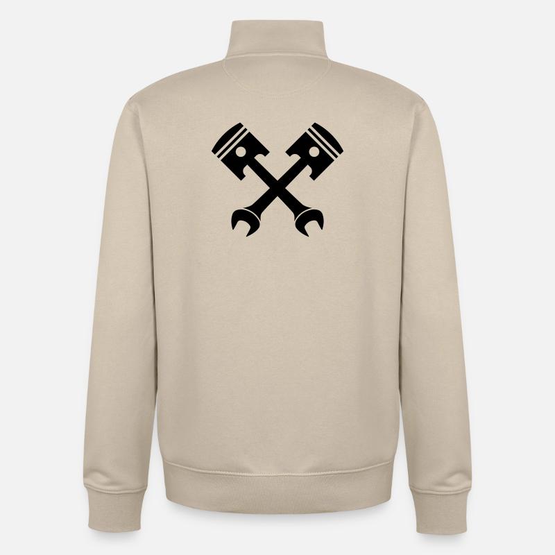 Emblème de clé de piston croisé - Sweat zippé unisexe en coton bio Stanley/Stella - beige crème