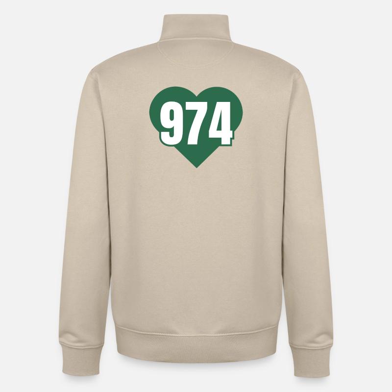 Coeur 974 Code Vert - Sweat zippé unisexe en coton bio Stanley/Stella - beige crème