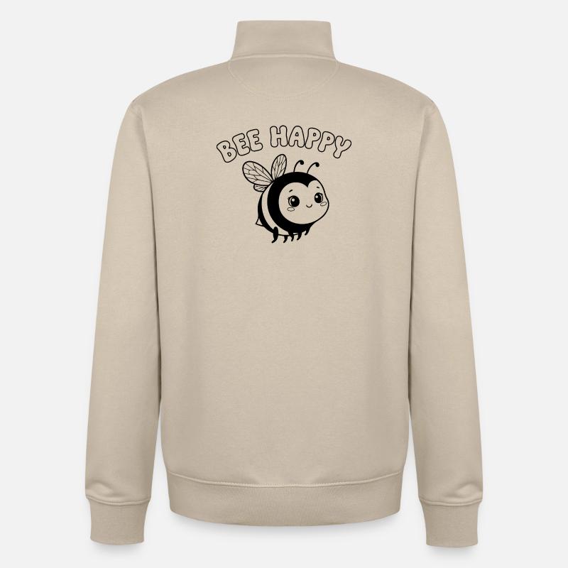 Bee Happy – Cute Bee Lineart Noir Blanc - Sweat zippé unisexe en coton bio Stanley/Stella - beige crème