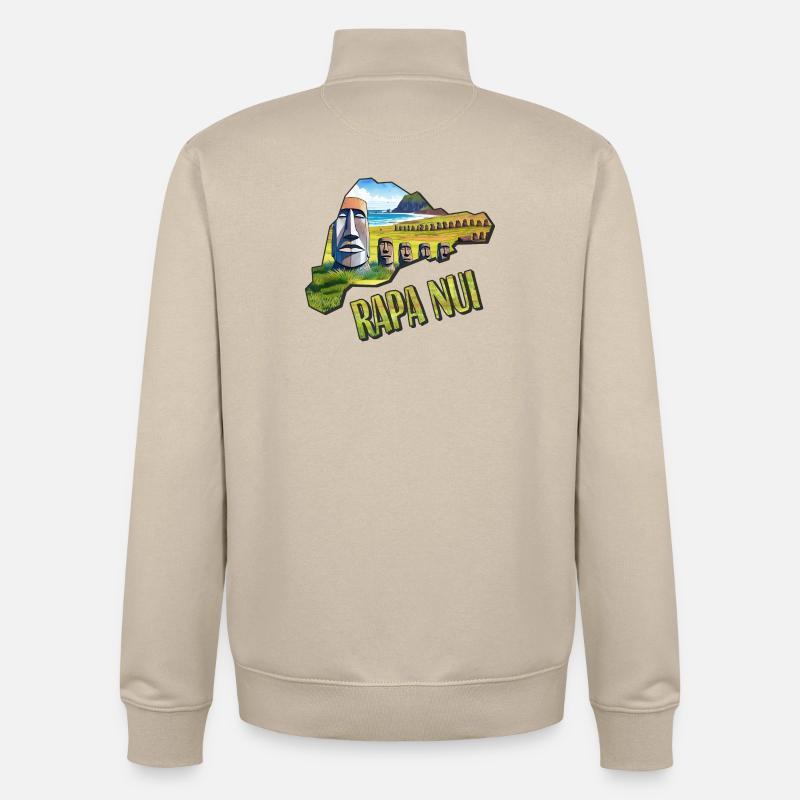 Carte à l’aquarelle Rapa Nui - Sweat zippé unisexe en coton bio Stanley/Stella - beige crème