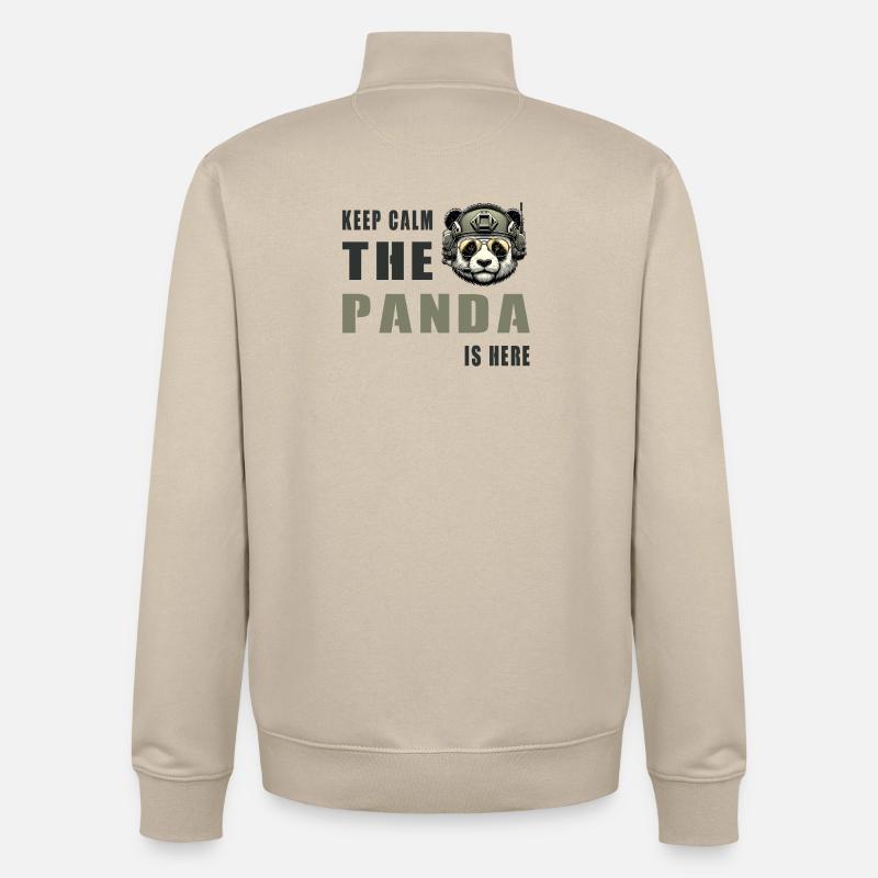 Panda tactique – Restez calme - Sweat zippé unisexe en coton bio Stanley/Stella - beige crème